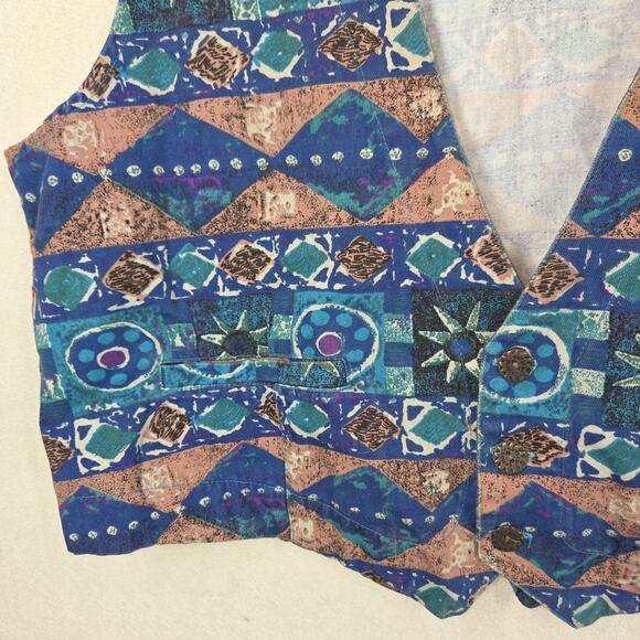 Vintage Chicos Womens Vest XL 2 Blue Pockets Business Western Cowgirl Aztec - Picture 11 of 13